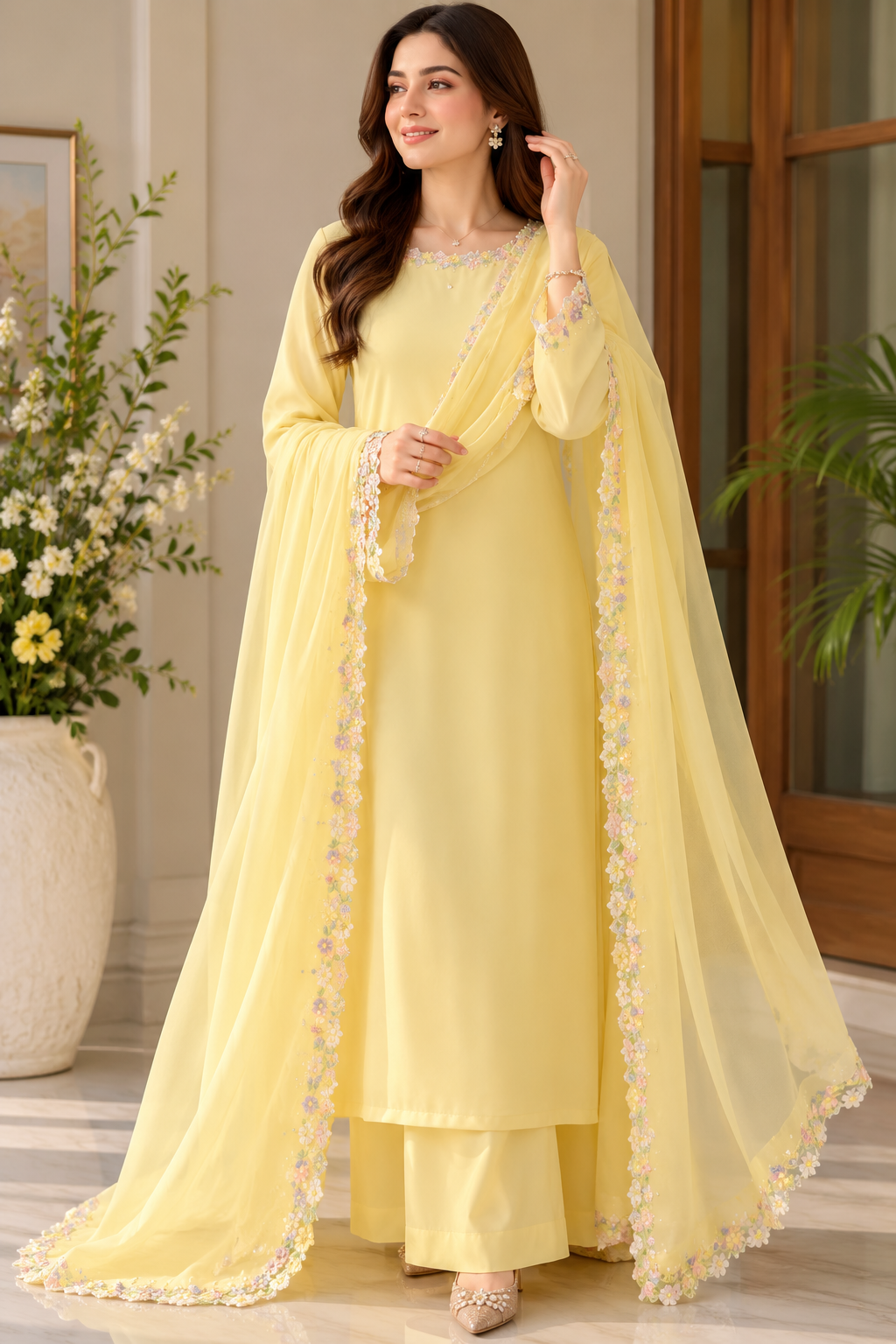 Elegant Pastel Yellow Pakistani Chiffon Suit | Luxury Collection 2026 | Latest Women's Fashion