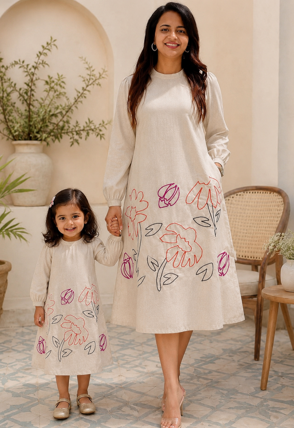 Mommy & Me: Hand-Painted Floral Linen Set