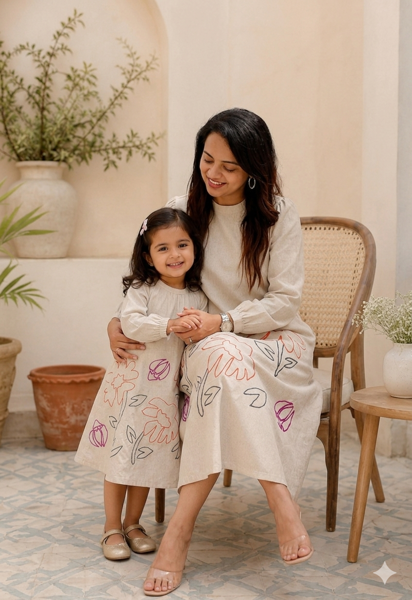 Mommy & Me: Hand-Painted Floral Linen Set