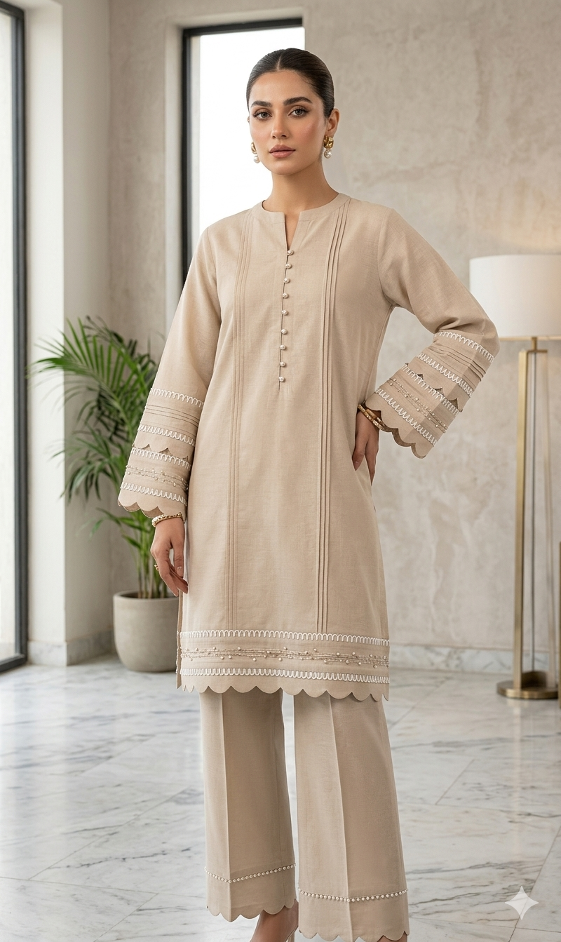 Elegant Minimalist Cotton Embroidered Stitched Tunic