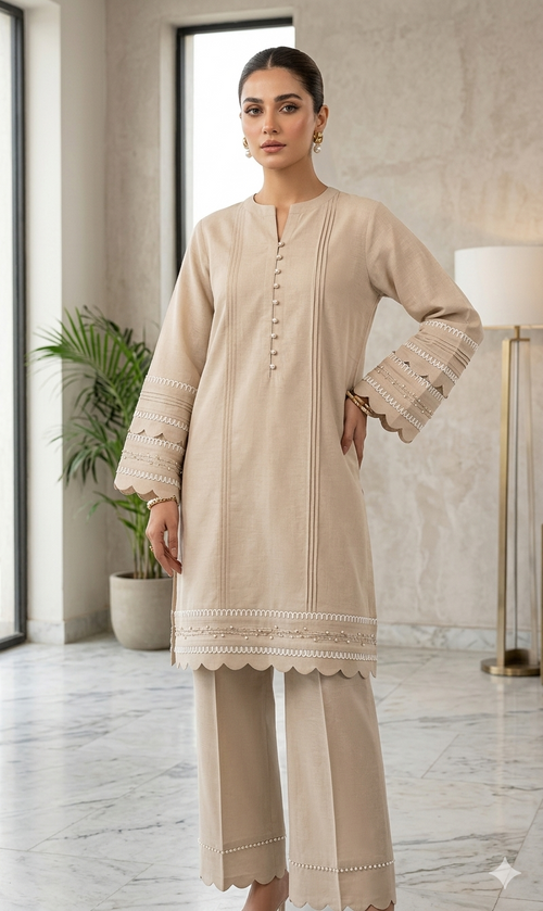 Elegant Minimalist Cotton Embroidered Stitched Tunic