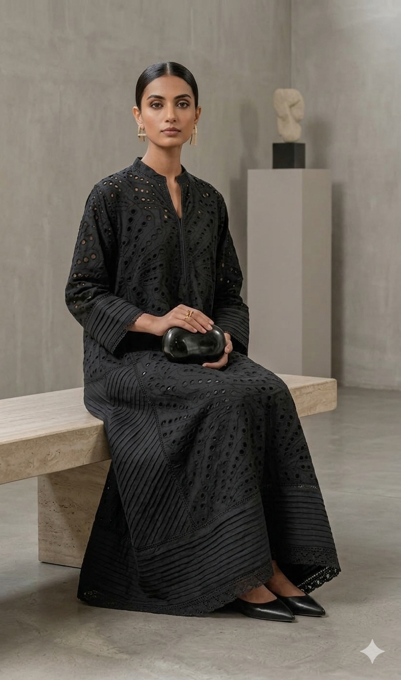 The Noir Eyelet Maxi Kurta