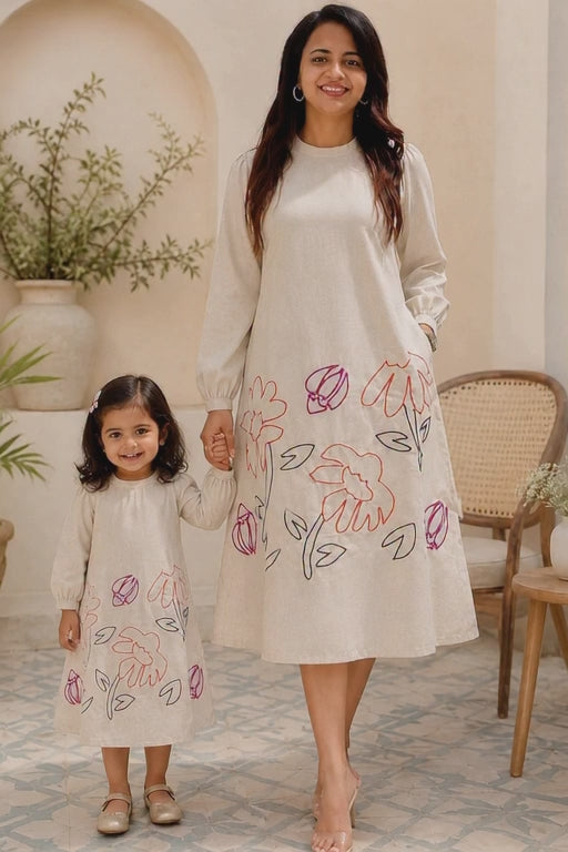 Mommy & Me: Hand-Painted Floral Linen Set