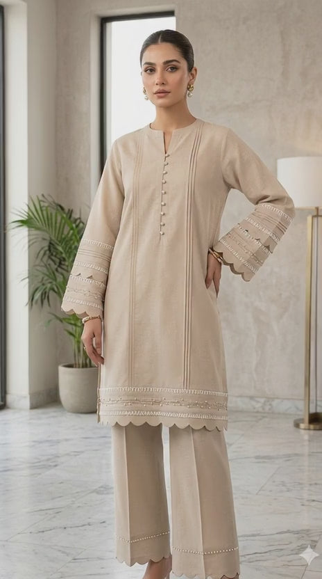 Elegant Minimalist Cotton Embroidered Stitched Tunic