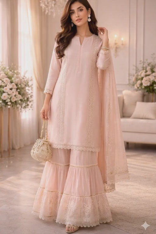 The Eid Special Collection | Blush Pink Pearl-Embellished Sharara Set